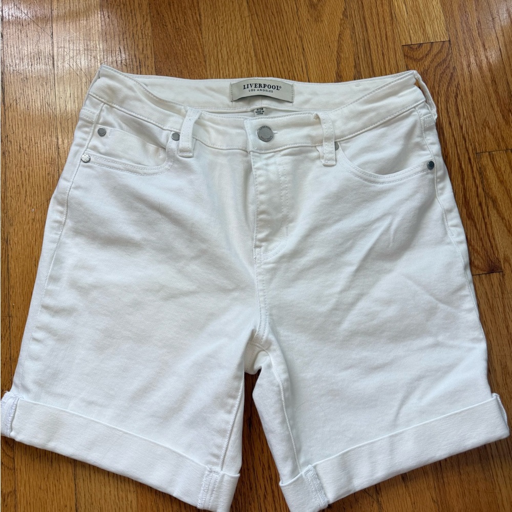 Liverpool Women's White Cuffed Denim Shorts